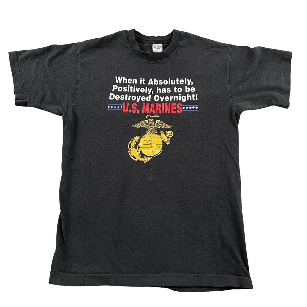 VTG US Marines 1992 T-Shirt Mens Large When it Absolutely... Black Tee‎